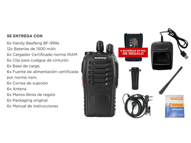 Kit x 6 Handy Baofeng BF-999S 5w 16CH UHF Hasta 10km  - 6