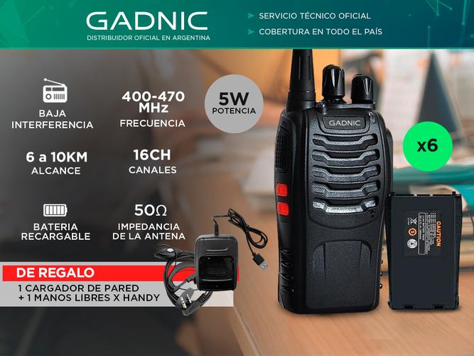 Kit x 6 Handy Gadnic WK99U 5w 16CH UHF Hasta 10km - 1