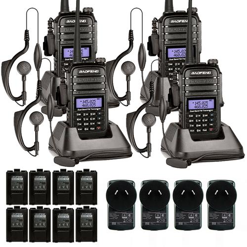 Handy Baofeng UV-6RA Kit x4 Bi-Banda 128CH Hasta 10km + 8 Baterías y 4 Manos Libres - 0