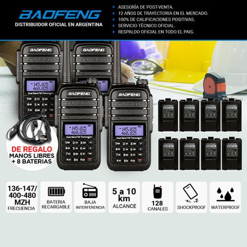 Handy Baofeng UV-6RA Kit x4 Bi-Banda 128CH Hasta 10km + 8 Baterías y 4 Manos Libres - 1