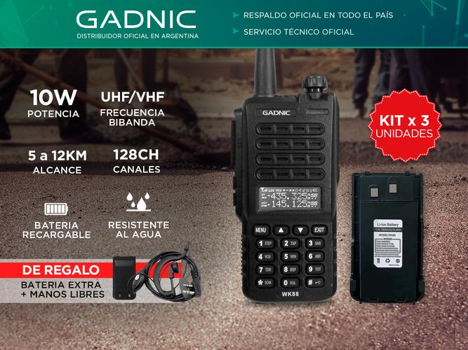 Handy Gadnic WK88 Kit x3 Bi-Banda 10w 128CH Hasta 12km + 6 Baterías y 3 Manos Libres - 1