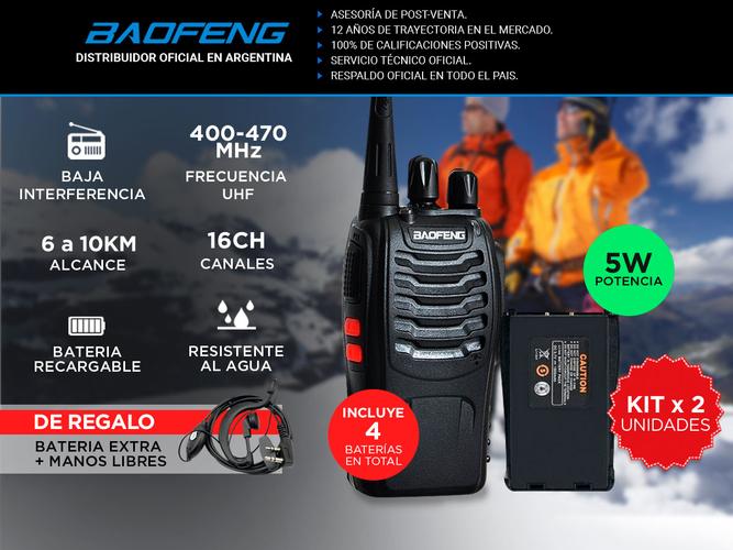 Handy Baofeng BF-999S Kit x2 5w 16CH UHF Hasta 10km + 4 Baterías y 2 Manos Libres - 1
