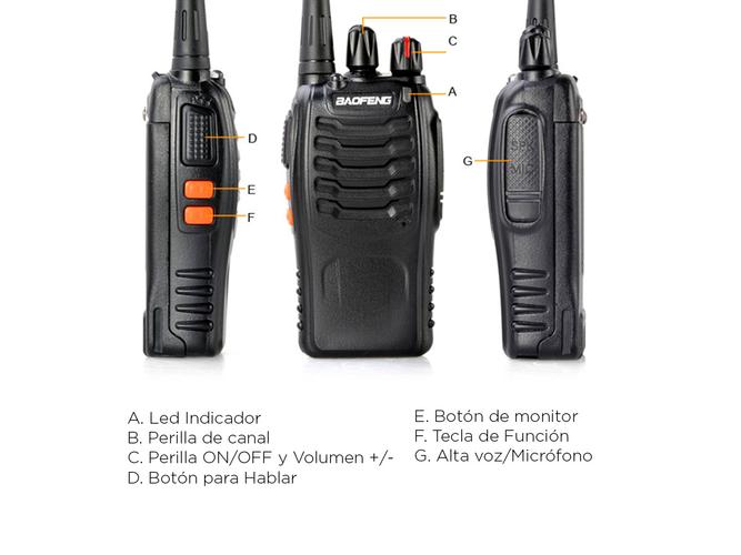 Handy Baofeng BF-999S Kit x2 5w 16CH UHF Hasta 10km + 4 Baterías y 2 Manos Libres - 5