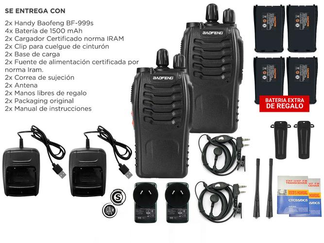Handy Baofeng BF-999S Kit x2 5w 16CH UHF Hasta 10km + 4 Baterías y 2 Manos Libres - 6