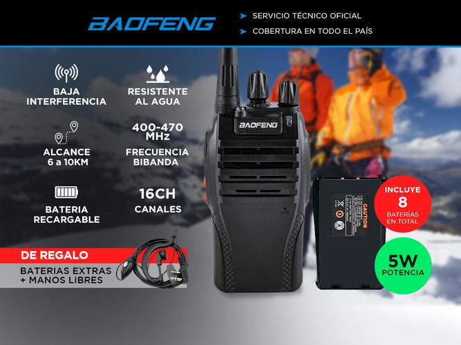 Handy Baofeng BF-999S Kit x4 5w 16CH UHF Hasta 10km + 8 Baterías y 4 Manos Libres - 1