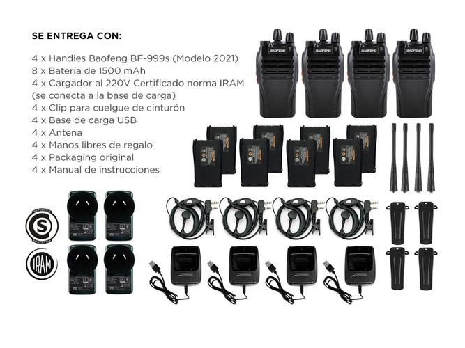 Handy Baofeng BF-999S Kit x4 5w 16CH UHF Hasta 10km + 8 Baterías y 4 Manos Libres - 6