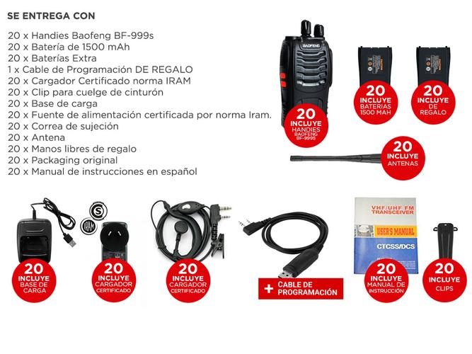 Kit 20 Handies Baofeng BF-999S+20 Baterías Extra - 6