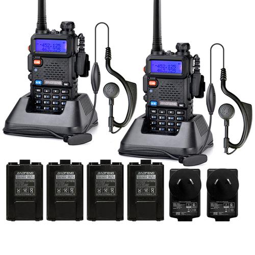 Handy Baofeng UV-5R Kit x2 Bi-Banda 5w Hasta 12km + 4 Baterías y 2 Manos Libres - 0