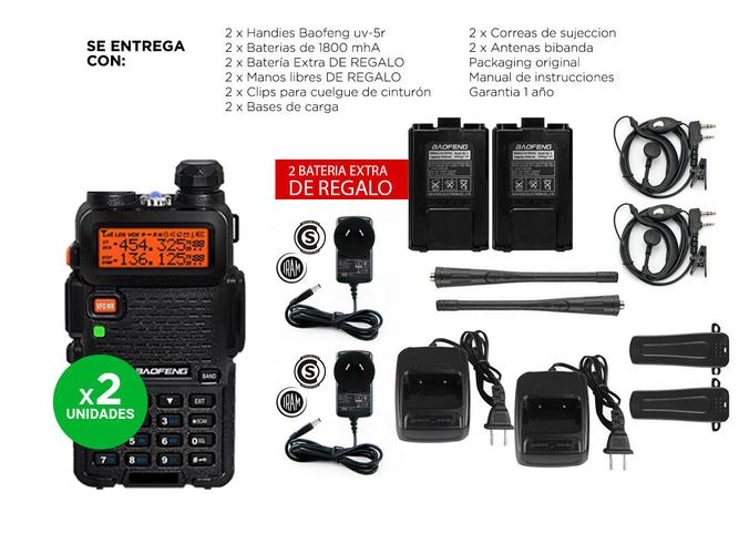 Handy Baofeng UV-5R Kit x2 Bi-Banda 5w Hasta 12km + 4 Baterías y 2 Manos Libres - 6