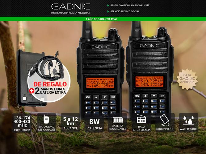 Handy Gadnic WK66 Profesional Kit x2 Bi-Banda 8w Hasta 12km + 4 Baterías y 2 Manos Libres - 1