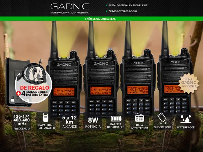 Handy Gadnic WK66 Profesional Kit x4 Bi-Banda 8w Hasta 12km + 8 Baterías y 4 Manos Libres - 1