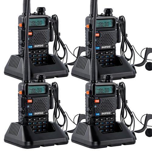 Handy Baofeng UV-5R Kit x4 Bi-Banda 5w Hasta 12km + 8 Baterías y 4 Manos Libres - 0