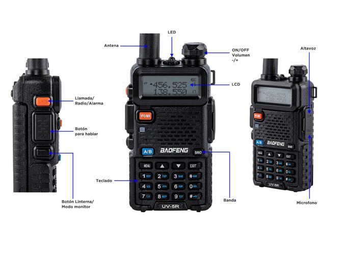 Handy Baofeng UV-5R Kit x4 Bi-Banda 5w Hasta 12km + 8 Baterías y 4 Manos Libres - 5