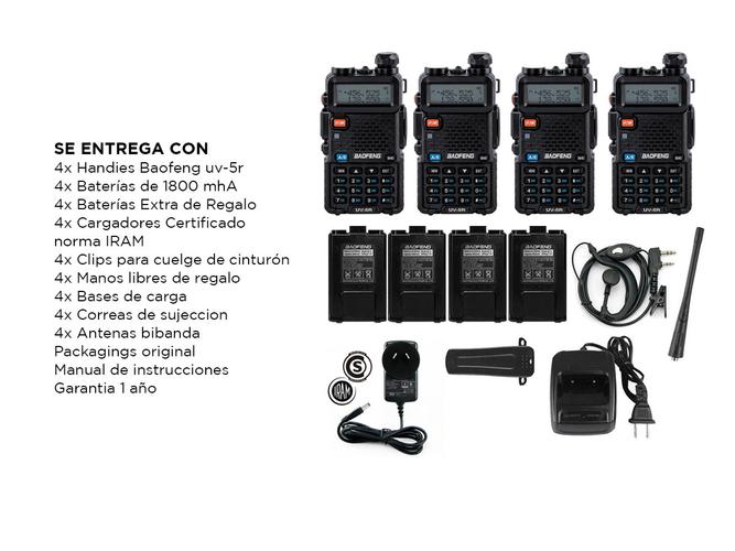 Handy Baofeng UV-5R Kit x4 Bi-Banda 5w Hasta 12km + 8 Baterías y 4 Manos Libres - 6