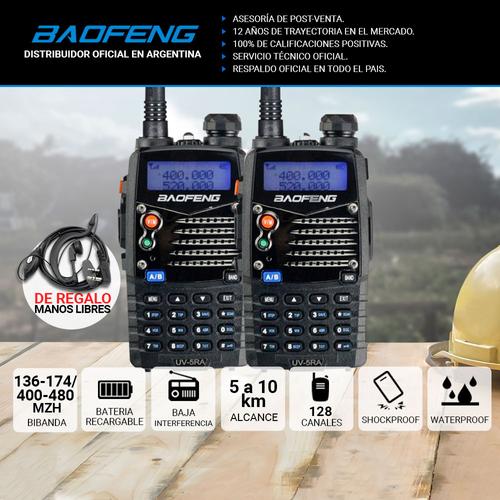 Handy Baofeng UV-5RA Kit x2 Bi-Banda 5w 128CH Hasta 10km + 4 Baterías y 2 Manos Libres - 1