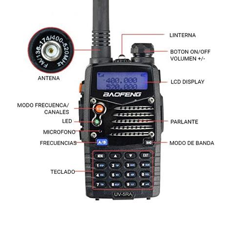 Handy Baofeng UV-5RA Kit x2 Bi-Banda 5w 128CH Hasta 10km + 4 Baterías y 2 Manos Libres - 5