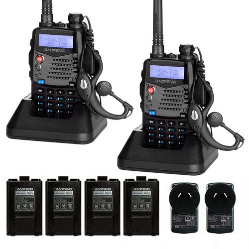 Handy Baofeng UV-5RA Kit x2 Bi-Banda 5w 128CH Hasta 10km + 4 Baterías y 2 Manos Libres - 0