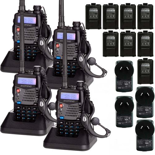 Handy Baofeng UV-5RA Kit x4 Bi-Banda 5w 128CH Hasta 10km + 8 Baterías y 4 Manos Libres - 0