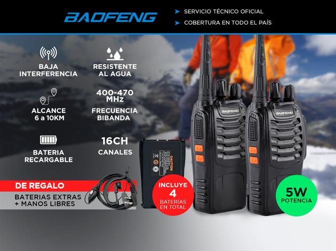 Handy Baofeng BF-888S Kit x2 5w 16CH UHF Hasta 10km + 4 Baterías y 2 Manos Libres - 1