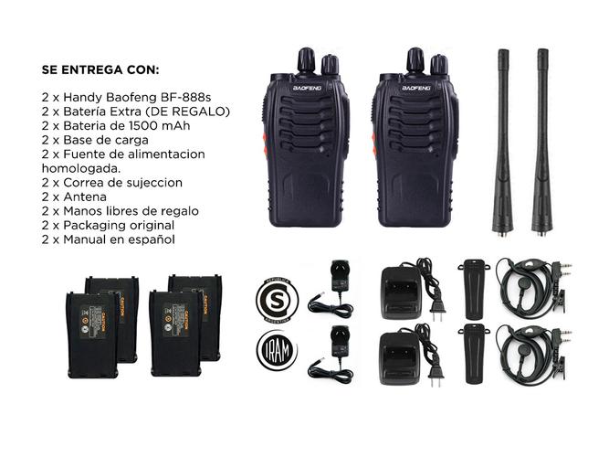 Handy Baofeng BF-888S Kit x2 5w 16CH UHF Hasta 10km + 4 Baterías y 2 Manos Libres - 6