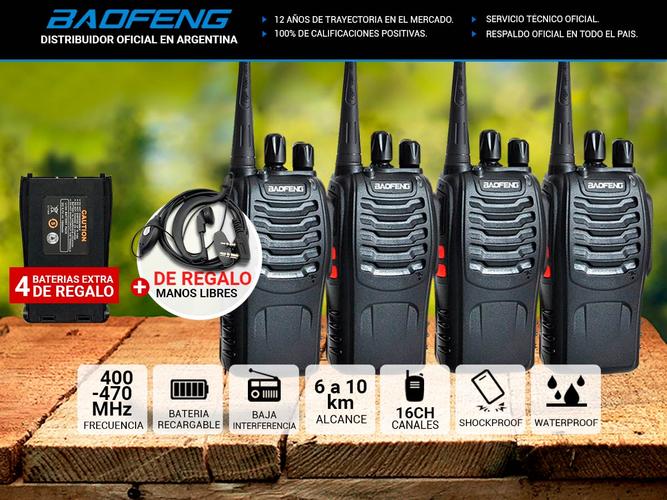 Handy Baofeng BF-888S Kit x4  5w 16CH UHF Hasta 10km + 8 Baterías y 4 Manos Libres - 1