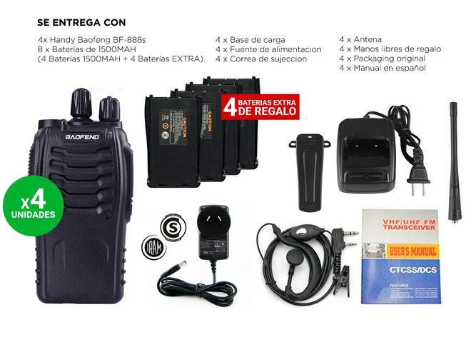 Handy Baofeng BF-888S Kit x4  5w 16CH UHF Hasta 10km + 8 Baterías y 4 Manos Libres - 6