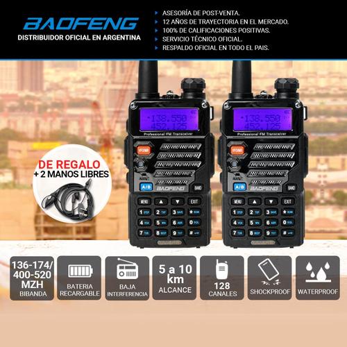 Handy Baofeng UV-5RE Kit x2 Bi-Banda 5w 128CH Hasta 10km + 4 Baterías y 2 Manos Libres - 1