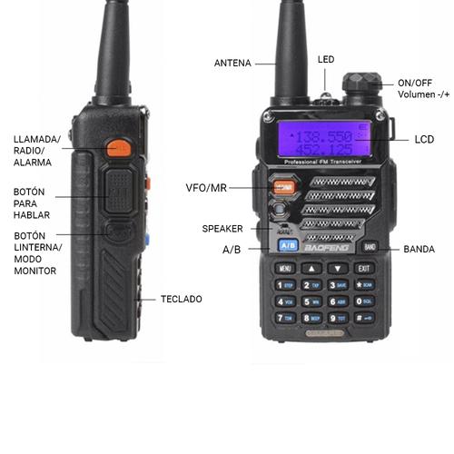 Handy Baofeng UV-5RE Kit x2 Bi-Banda 5w 128CH Hasta 10km + 4 Baterías y 2 Manos Libres - 5