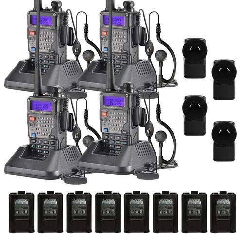 Handy Baofeng UV-5RE Kit x4 Bi-Banda 5w 128CH Hasta 10km + 8 Baterías y 4 Manos Libres - 0