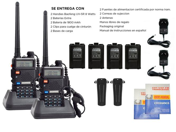 Handy Baofeng UV-5R Kit x2 Bi-Banda 8w Hasta 12km + 4 Baterías y 2 Manos Libres - 6