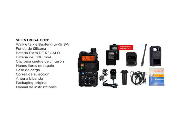 Handy Baofeng UV-5R Bi-Banda 8w 128CH c/ Funda Hasta 10km + 2 Baterías y Manos Libres - 6