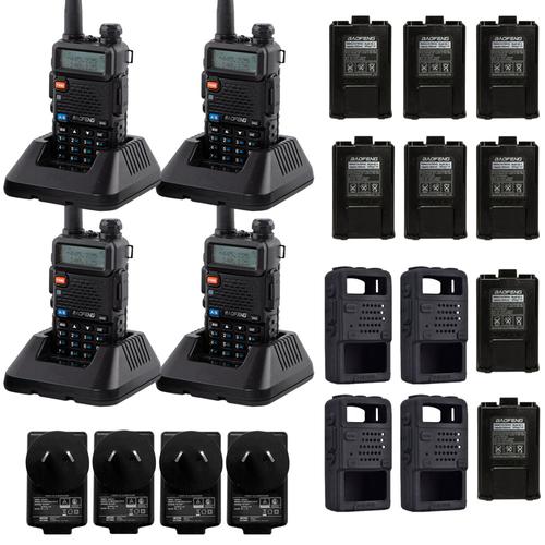 Handy Baofeng UV-5R Kit x4 Bi-Banda 8w c/ Funda Hasta 12km + 8 Baterías y 4 Manos Libres - 0