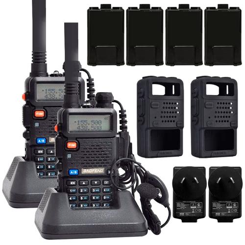 Handy Baofeng UV-5R Kit x2 Bi-Banda 8w c/ Funda Hasta 12km + 4 Baterías y 2 Manos Libres - 0