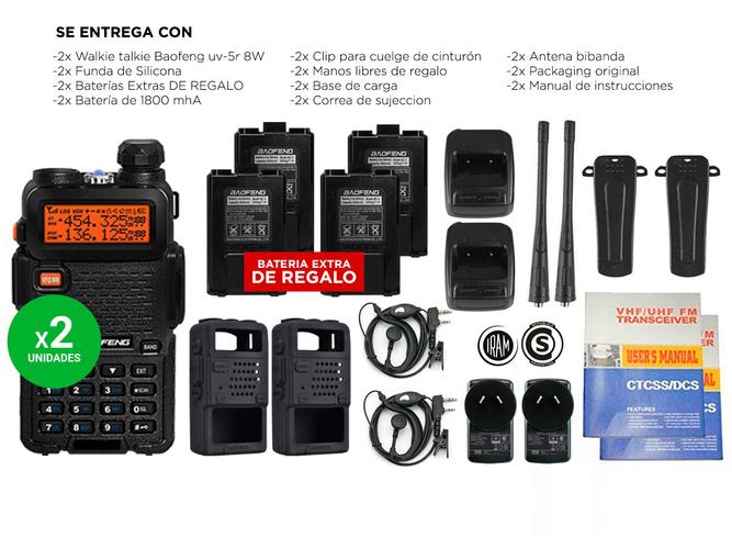 Handy Baofeng UV-5R Kit x2 Bi-Banda 8w c/ Funda Hasta 12km + 4 Baterías y 2 Manos Libres - 6