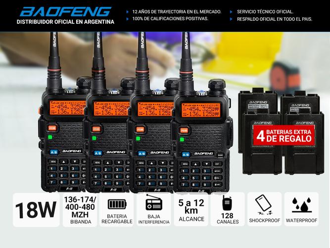 Handy Baofeng UV-5R Kit x4 Bi-Banda 8w Hasta 12km + 8 Baterías y 4 Manos Libres - 1