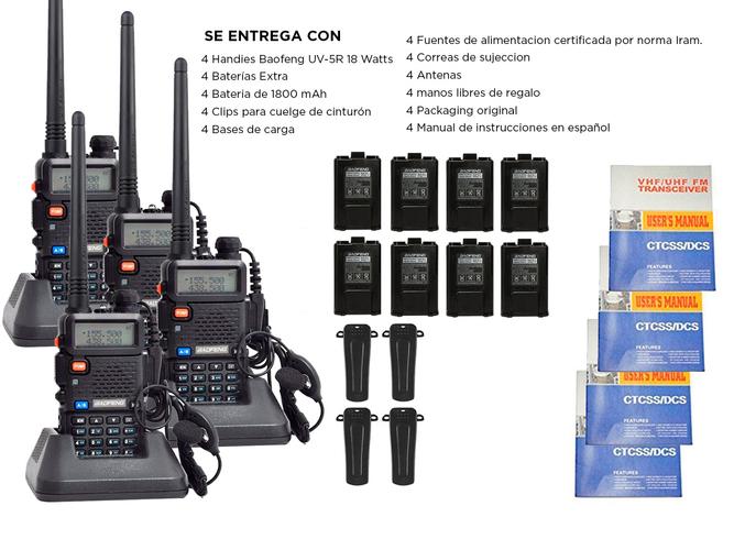 Handy Baofeng UV-5R Kit x4 Bi-Banda 8w Hasta 12km + 8 Baterías y 4 Manos Libres - 6