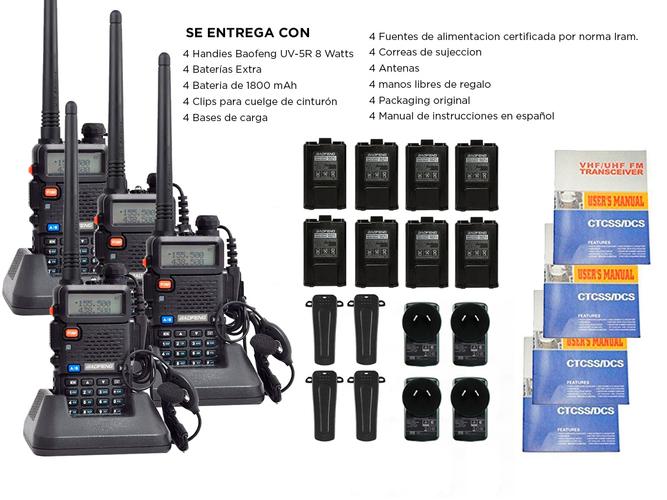 Handy Baofeng UV-5R Kit x4 Bi-Banda 8w Hasta 12km + 8 Baterías y 4 Manos Libres - 6