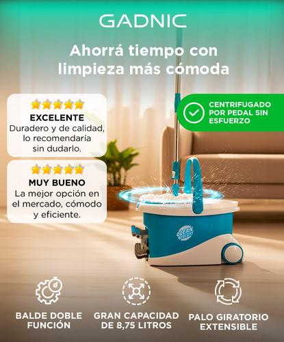Mopa Gadnic Clean Dream con Balde Escurridor Centrífugo c Pedal Lampazo 360 - 1