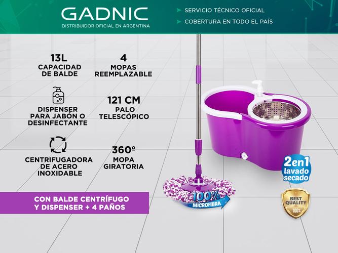 Mopa Gadnic G-Mop333 360° con Balde Centrífugo y Dispenser + 4 Paños - 1