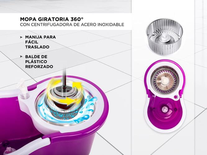 Mopa Gadnic G-Mop333 360° con Balde Centrífugo y Dispenser + 4 Paños - 3