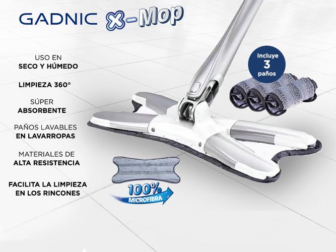 Mopa Gadnic X-Mop Trapeador Escurridor De Microfibra Plana Con 3 Paños - 1