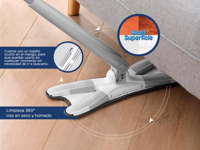 Mopa Gadnic X-Mop Trapeador Escurridor De Microfibra Plana Con 3 Paños - 2