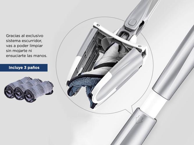 Mopa Gadnic X-Mop Trapeador Escurridor De Microfibra Plana Con 3 Paños - 3