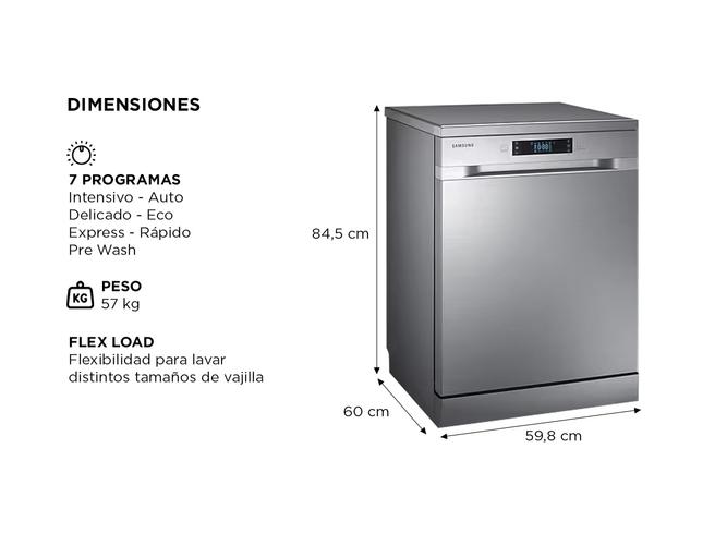  Lavavajilla Samsung 14 Cubiertos Dw60m6050fs Plateado Silver - 3