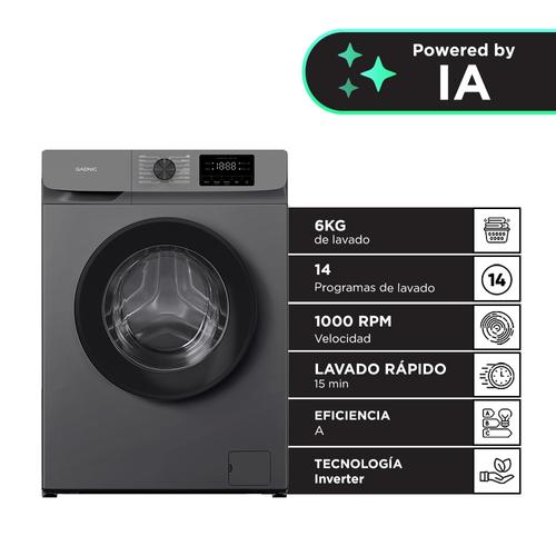 Lavarropas Gadnic 6 kg Inverter 1000 RPM 14 Programas 1850W Clase A Gris - 0