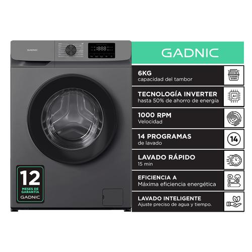 Lavarropas Automático Gadnic Gris 6 Kg Slim Fit Tecnología Inverter 1000 RPM Carga Frontal 14 Programas Lavado Rápido 15 Min  - 0