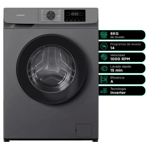 Lavarropas Gadnic 6 kg 1000 RPM 14 Programas 1850W Clase A Gris - 0