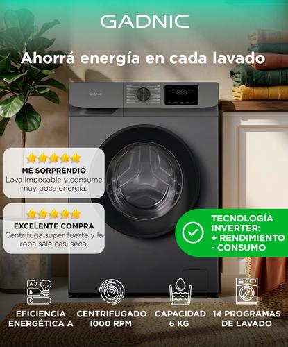 Lavarropas Gadnic 6 kg Inverter 1000 RPM 14 Programas 1850W Clase A Gris - 1