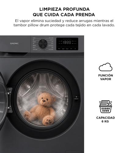 Lavarropas Automático Gadnic Gris 6 Kg Slim Fit Tecnología Inverter 1000 RPM Carga Frontal 14 Programas Lavado Rápido 15 Min  - 3