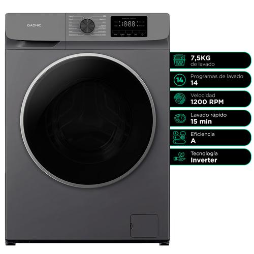 Lavarropas Automatico Gadnic 8 Kg Carga Frontal 14 Programas Inverter 1200 RPM Gris Oscuro - 0